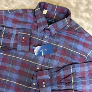 Vintage‎ 80s Towncraft NOS NEW Blue Plaid Shirt XL Button Up Preppy Deadstock